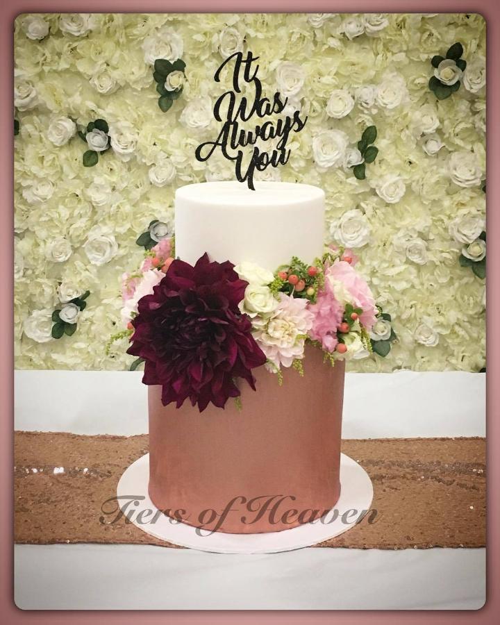 Engagement Cake with Flowers and Topper