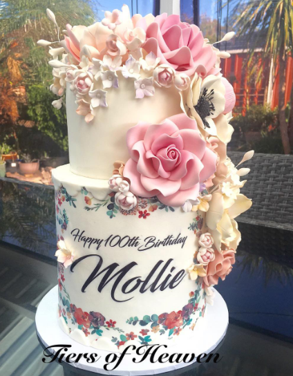 100th Birthday Cake with Sugar Flowers