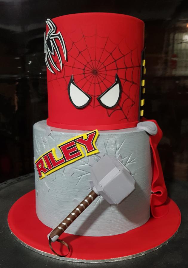 marvel avengers birthday cake spiderman thor mjolnir
