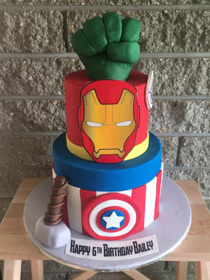 Avengers Birthday Cake hulk iron man thor captain america mjolnir