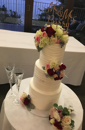 3 tier wedding cake flowers wooden cake topper